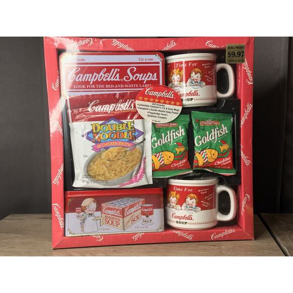 7 PIECE SET Collectible Campbell Soup TRAY, Cups/Mugs Soup SET Goldfish Cup Mug - Picture 1 of 8